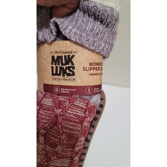 Muk Luks Womens Slipper Sock S/M Chunky Cable Knit Cozy Lining - Picture 6 of 6